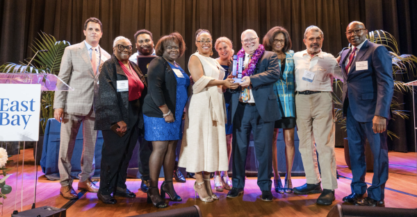 The RCF Crew on stage with the award